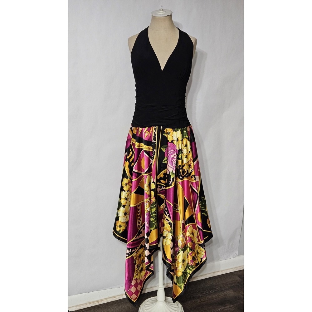 DJ Jaz Floral Asymmetrical Halter  Midi Dress Size 12